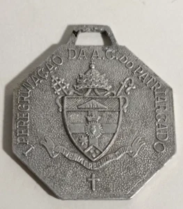 Antique old tin pendent medal I Patriarchate Catholic action Pilgrimage 1956 - Picture 1 of 6