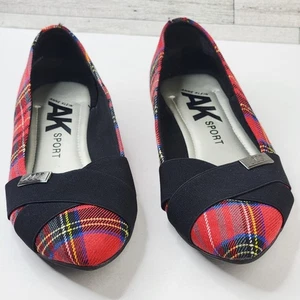 Zapatos planos mocasines cómodos Ann Klein Sport 7M rojos a cuadros sin cordones - Imagen 1 de 10