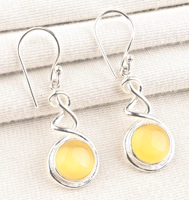 Pendientes de joyería hechos a mano de plata de ley 925 con piedras preciosas de ojo de gato amarillo 1,67 Foto 1 de 4