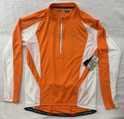 Camiseta de ciclismo nova com etiquetas Nishiki masculina tamanho grande L laranja manga longa 1/2 zíper bicicleta - Imagem 1 de 4