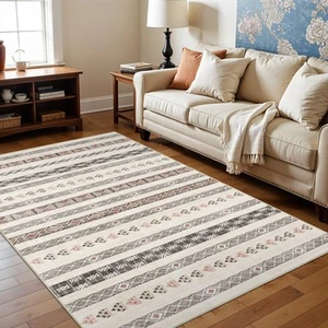 5x7 Washable Area Rug: Moroccan Large Neutral Boho Area Rug for Living Room &... - Picture 1 of 9