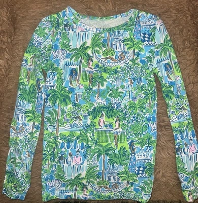 Lilly Pulitzer Girls LS Shirt Top Snug Fit Size: 6 “Lilly On holiday” Green - Image 1 of 3