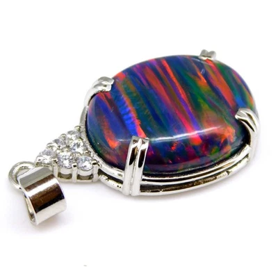 Ciondolo ciondolo in argento sterling 925 con opale di fuoco arcobaleno... - Immagine 1 di 4