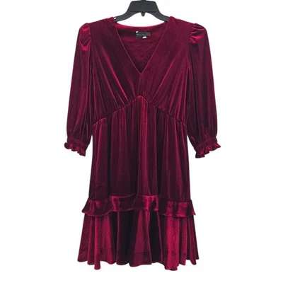 Vestido de terciopelo para mujer Maison Tara vino oscuro talla 12 Foto 1 de 4