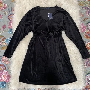 NUEVO CON ETIQUETAS Angels Para Mujer Negro Terciopelo Cachicho Vestido Corbata Cintura Flecos Cinturón Talla Pequeña - Imagen 1 de 7