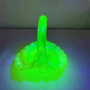 Fenton Topaz Opalescent Vaseline Yellow Iridescent Mini Basket Glows - Picture 1 of 9