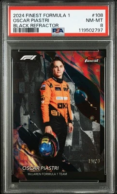 Oscar Piastri 2024 Topps Finest F1 Black Refractor #108 SSP /20 !! Psa 8 Mclaren - Image 1 of 4