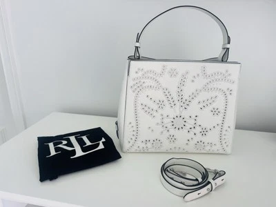 Ralph Lauren Peyton Eyelet White Leather Medium Satchel Crossbody Shoulder Bag - Image 1 of 4