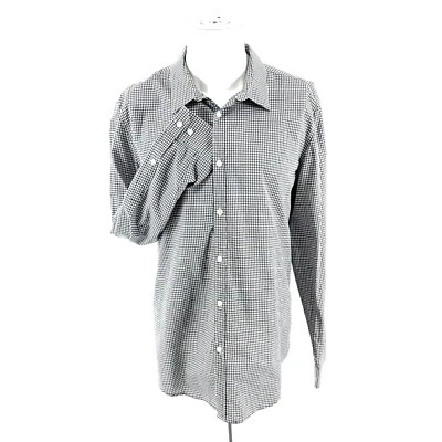 Calvin Klein Slim Fit Large Cotton White Black Plaid Button Front Dress Shirt - Image 1 of 4