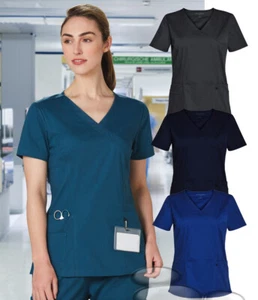 Ladies Scrubs Top Medical Beauty Health Care Nurse Spa Sizes XXS-5XL Scrub Work - Picture 1 of 7