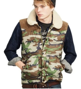 Ralph Lauren Camo Vest Jacket Shooting Hunting VTG Faux Leather RrL XL/XXL Rodeo - Picture 1 of 9