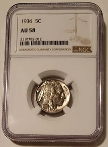 1936 Buffalo Nickel AU58 NGC - Picture 1 of 4