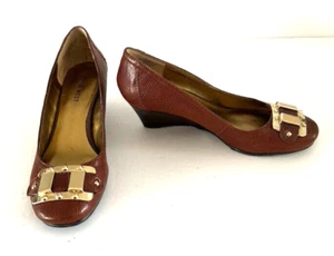 Nine West Brown Leather Pumps Size 5 Medium~~Wedge Heels - Picture 1 of 4