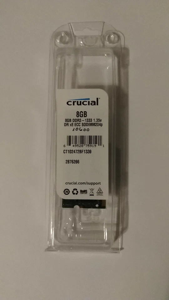 Crucial 8GB DDR3 - 1333 1.35V PC3-10600 SODIMM 204 PIN Memory - Image 1 of 1