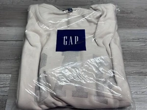 GAP Sweatshirt Womens XL Big Logo Spell Out Metal Stud Beige Pullover Crewneck - Picture 1 of 7