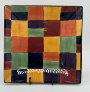 TABLETOPS Gallery Caracas Plaid Hand-painted & Crafted Plate 10.2" x 10.2" - Picture 1 of 9