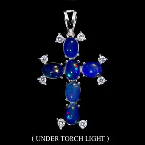925 Sterling Silver Pendant Oval Fire Opal 7x5mm Natural Gemstone Cross Jewelry - Picture 1 of 13