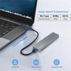 Dual Protocol M.2 NVMe & SATA SSD Gehäuse Adapter 10 Gbps USB C 3.1, UASP & Trim - Afbeelding 1 van 12