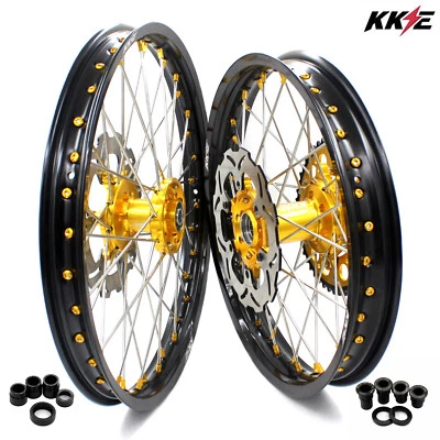 KKE 21/19'' Wheels Rims Fit Suzuki RM125 2001-2007 RM250 2001-2008 CNC Gold Hubs - Imagem 1 de 4