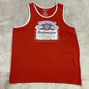 Budweiser Shirt Mens XL Red Tank Top Sleeveless Beer Classic Logo Casual Beach