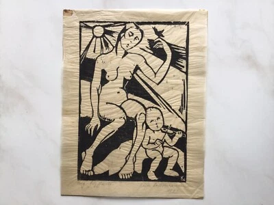 Holzschnitt Expressionismus datiert 1922 signiert - Bild 1 von 2