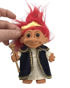Vtg RUSS Troll Doll 5" Red Hair King Arthur Robe Scepter Crown - Picture 1 of 4