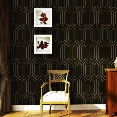 Safiyya Contact Paper Geometric Wallpaper Gold and Black Contact Paper Textur... - Image 1 of 4