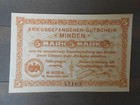 Kriegsgefangenenlager Lagergeld  Gutschein Minden 5 Mark 1916