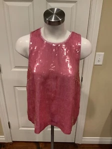 J. Crew Collection Pink Sleeveless Sequin Party Shell Tank Top, Size M - Picture 1 of 5