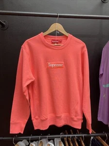 Brand New DS Supreme Box Logo Crewneck FW18 Fluorescent Pink S 100% Authentic - Picture 1 of 5