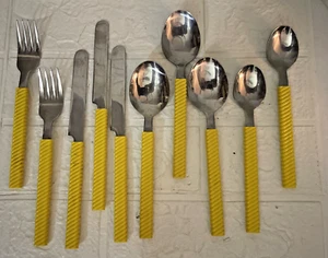 Crown Corning Tivoli Stainless Yellow Plastic Handle Flatware Made Korea 11pc's - Picture 1 of 4
