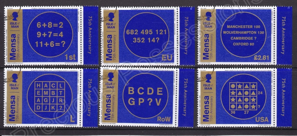 SG 2705-2710 ISLE OF MAN USED CTO STAMP SET 2021 MENSA 75TH ANNIVERSARY - Image 1 of 1