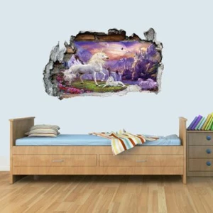 Vinyl Wall Smashed 3D Art Stickers of Unicorn Poster Bedroom Boys Girls - Picture 1 of 9