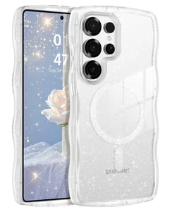 DOMAVER Samsung S25 Ultra Curly Wave Frame Case with Magsafe,Clear Glitter - Imagen 1 de 1