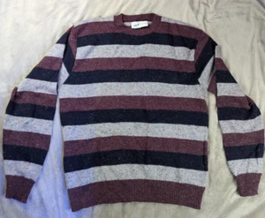 Vtg Winona Knits 70% Shetland Wool Grey/Red/Blue Made in USA Sweater SZ: L - Picture 1 of 10