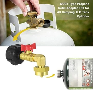 QCC1 Propane Refill Elbow Adapter with ON-Off Control Valve for Camping Grill - Photo 1/9