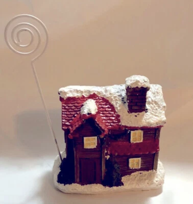 Winter Snow Rustic Cabin Christmas Photo or Card Holder Resin Unbranded - Image 1 of 4
