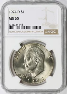 1974-D Eisenhower Dollar Ike $1 NGC MS65 - Imagen 1 de 4