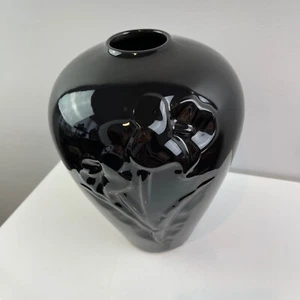 Jarrón de cerámica HAEGER negro cala lirio floral Art Deco 1986 MCM vintage - Imagen 1 de 6