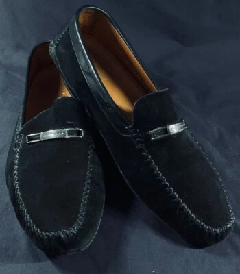 Moreschi 意大利男式黑色麂皮绒便士乐福鞋,尺寸 US 11 1/2 — 第 1/4 张图片