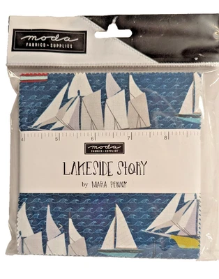 Moda Lakeside Story Sailing Boats Blue 42 5-in Charm Precut Fabric Quilt Squares - Image 1 of 4