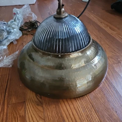 Pottery Barn Pendant Light.  Larkin Pendant 16.5"   Brass Fixture - Image 1 of 4
