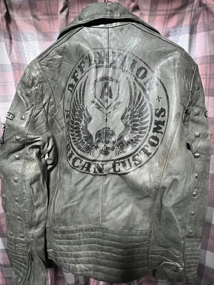 Chaqueta Affliction Cuero Rider M Vintage Gris Usado Estilo Colección Foto 1 de 4