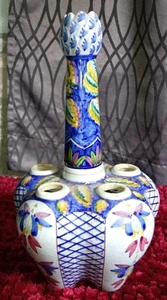 Jarrón antiguo de cinco dedos floral azul pintado a mano de tulipere hecho en Portugal - Imagen 1 de 13
