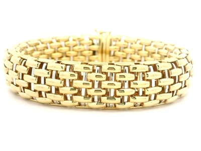 Elegante pulsera de eslabones FOPE de oro amarillo y blanco de 18k con patrón de ladrillo ancho inflado Foto 1 de 4
