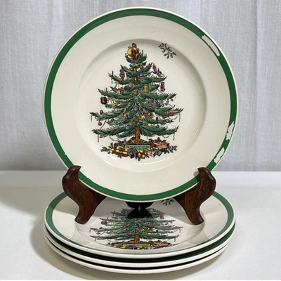 Vintage Spode S3324 Christmas Tree 7.75in Salad/Dessert Plates England Set of 4 - Image 1 of 4