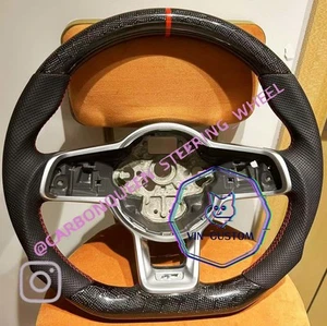 REAL CARBON FIBER Steering Wheel FOR volkswagen GOLF MK7 GTI RED W/ LEATHER - Picture 1 of 6