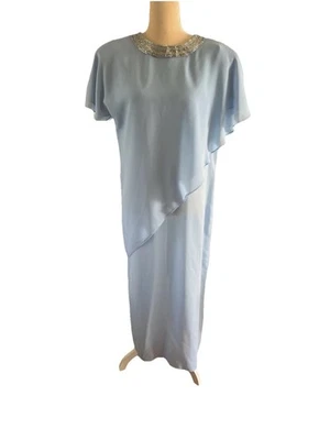 Vestido vintage de gasa para artículos de noche/cuentas azul hielo artículos de boda alrededor de 1980 Foto 1 de 4