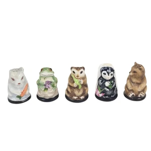 5 Piece Vintage Franklin Mint Porcelain Friends Of The Forest Thimbles 1982 - Picture 1 of 8