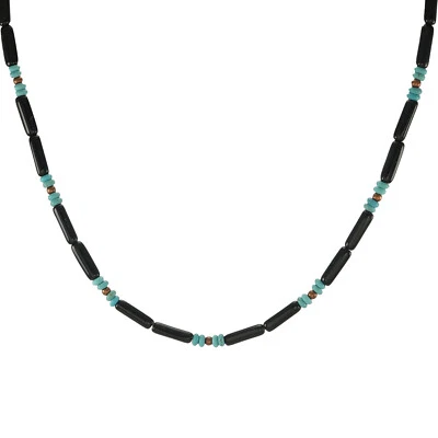 Collar Unisex de Vidrio Negro con Cuentas Turquesa y Cobre, Opciones de Longitud Foto 1 de 4
